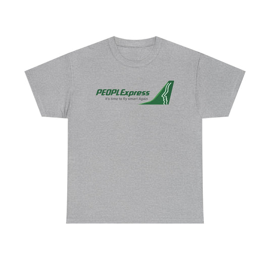 PEOPLExpress Green Tail Logo Time To Fly Smart Again Airline T-shirt