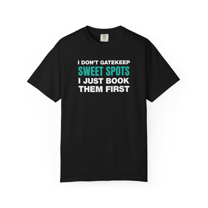 Load image into Gallery viewer, Gatekeep Travel Sweet Spots Credit Card Points Miles Teal T-shirt
