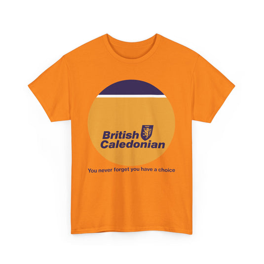 British Caledonian Yellow Circle Never Forget Choice Slogan Airline T-shirt