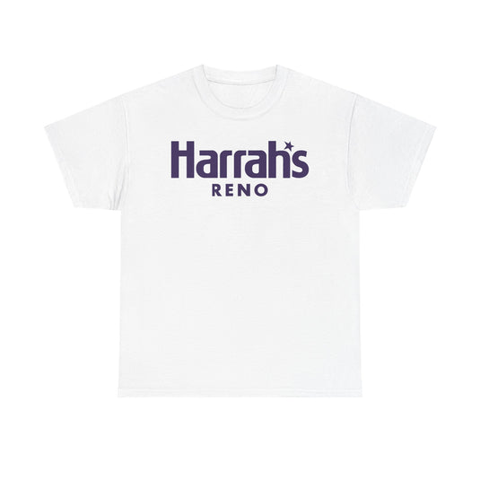 Harrah’s Reno Defunct Casino Logo Purple Graphic T-Shirt Nevada Gambling Resort Tee