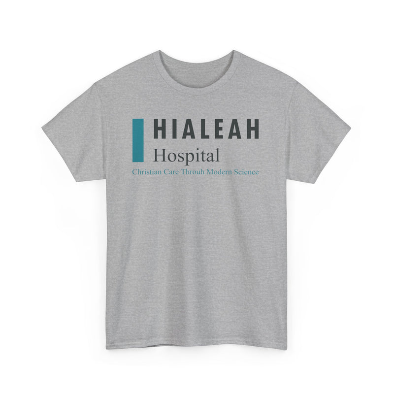 Load image into Gallery viewer, Hialeah Hospital Defunct Logo Christian Care Through Modern Science T-Shirt Medical Tee
