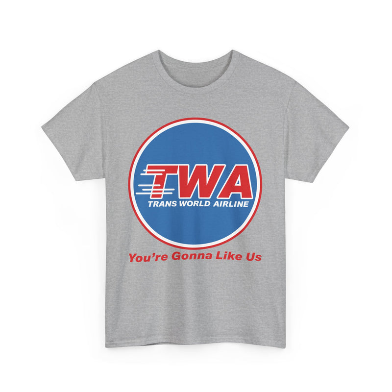 Load image into Gallery viewer, TWA Trans World Airline Classic Globe Logo Gonna Like Us T-shirt
