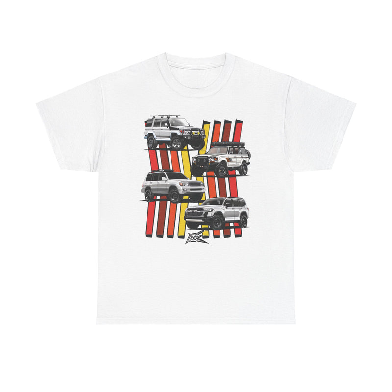 Load image into Gallery viewer, Toyota Land Cruiser Generations Retro TRD Racing Banner Car T-shirt
