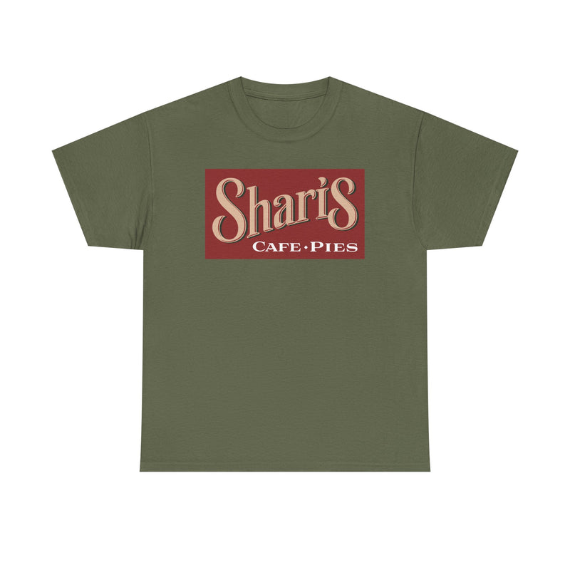 Load image into Gallery viewer, Sharis Cafe Pies T-Shirt - Restaurant Industry Defunct Logo Tee
