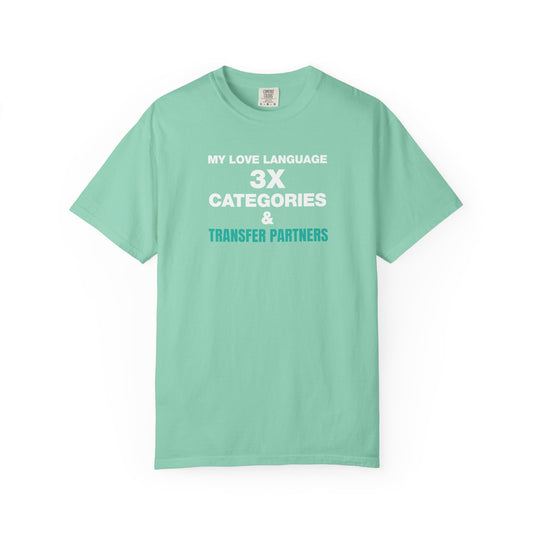 Credit Card Love Language Funny Points Miles Travel Teal T-shirt