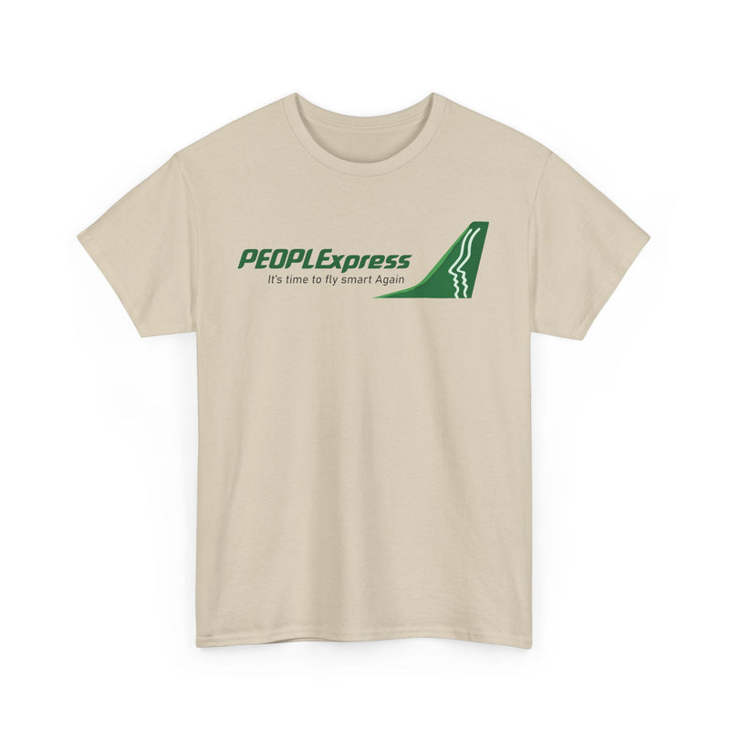Load image into Gallery viewer, PEOPLExpress Green Tail Logo Time To Fly Smart Again Airline T-shirt
