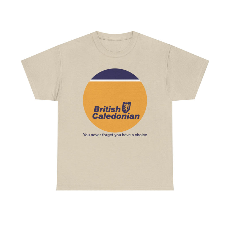 Load image into Gallery viewer, British Caledonian Yellow Circle Never Forget Choice Slogan Airline T-shirt
