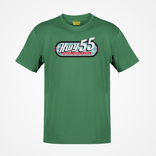 Hwy 55 Burgers Shakes Fries T-Shirt Defunct Restaurant Bankrupt Logo Tee