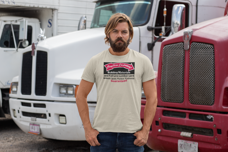 Load image into Gallery viewer, Payless Cashways Building Materials Nobody Beats Guaranteed Lumber T-shirt
