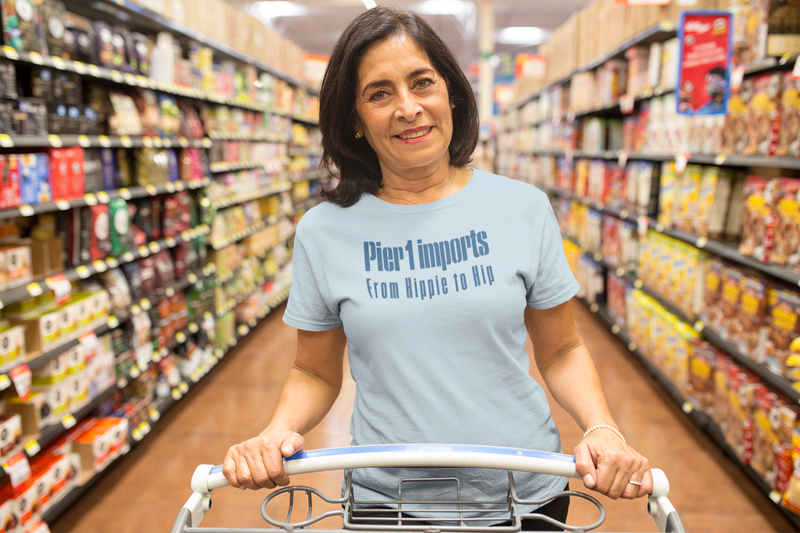 Load image into Gallery viewer, Pier 1 Imports From Hippie to Hip Blue Logo Home Decor Furniture T-shirt
