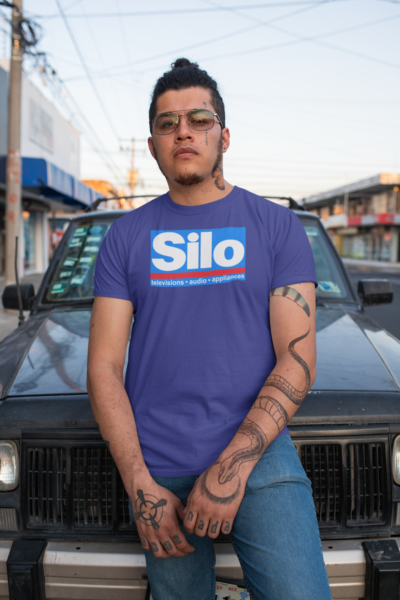 Load image into Gallery viewer, Silo Televisions Audio Appliances Blue Red Logo Electronics Store T-shirt
