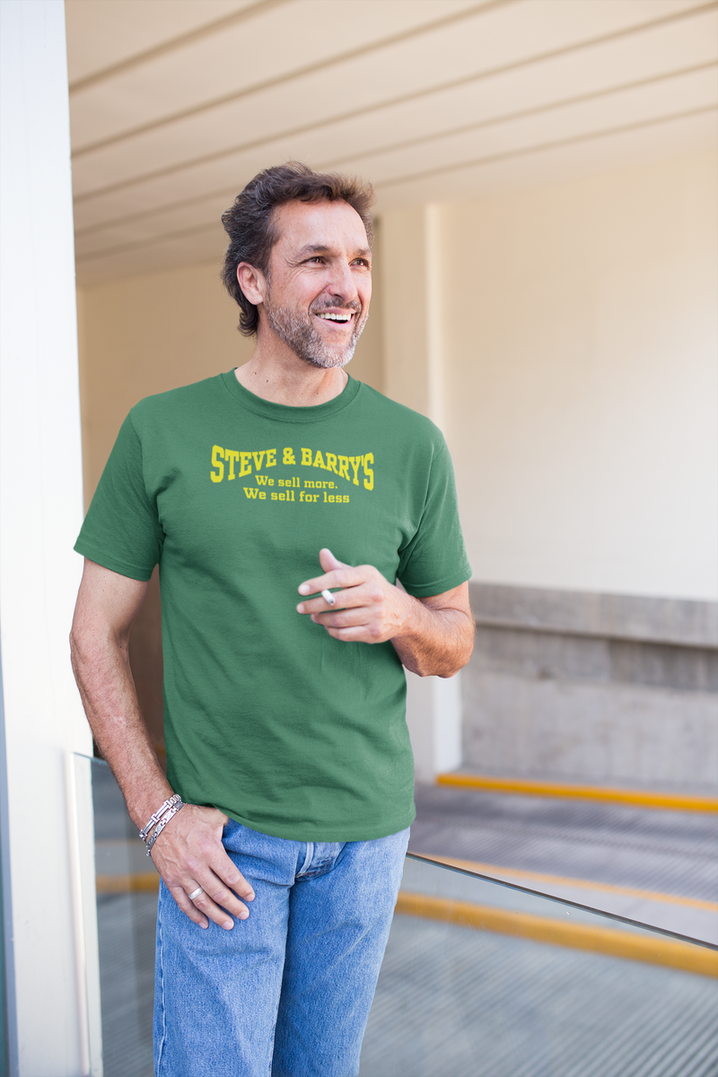 Load image into Gallery viewer, Steve &amp; Barry's We Sell More We Sell For Less Yellow Budget Clothing T-shirt
