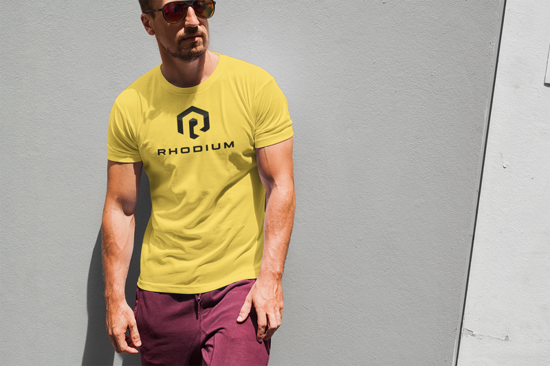 Load image into Gallery viewer, Rhodium Enterprises T-Shirt Bankrupt Crypto Company Defunct Logo Tee
