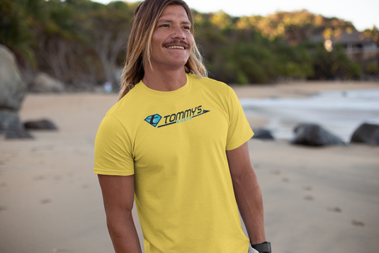 Tommy's Boats T-Shirt Bankrupt Boat Dealer Defunct Company Logo Tee