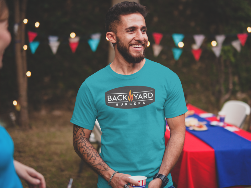 Load image into Gallery viewer, Back Yard Burgers T-Shirt - Restaurant Industry Bankrupt Defunct Logo Tee
