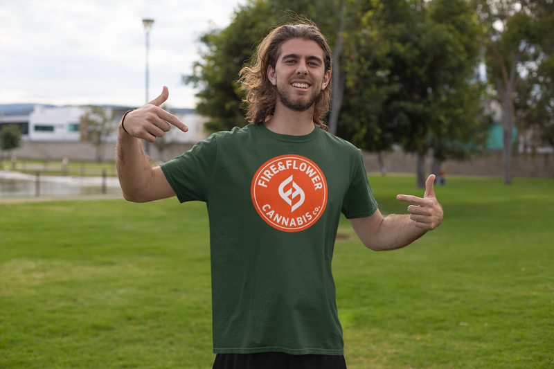 Load image into Gallery viewer, Fire &amp; Flower T-Shirt - Cannabis Industry Bankrupt Defunct Logo Tee
