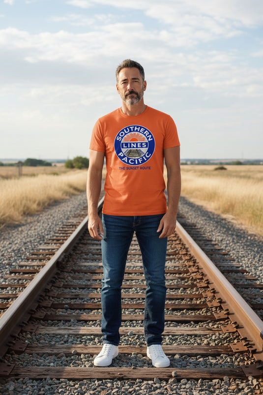 Southern Pacific Lines Sunset Route Railroad Logo Vintage T-Shirt