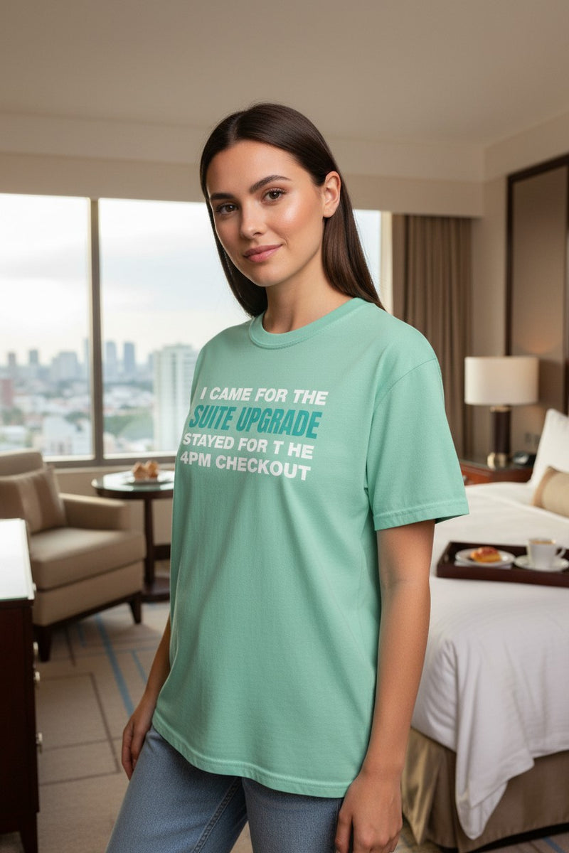 Load image into Gallery viewer, Suite Upgrade Late Checkout Credit Card Points Miles Teal T-shirt
