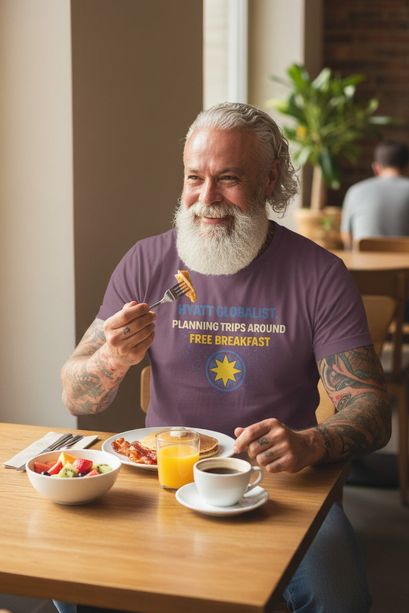 Load image into Gallery viewer, Hyatt Globalist Free Breakfast Credit Card Points Miles T-shirt
