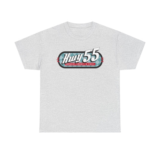 Hwy 55 Burgers Shakes Fries T-Shirt Defunct Restaurant Bankrupt Logo Tee