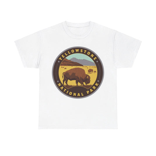 Yellowstone National Park Idaho Montana Wyoming Round Logo T-shirt