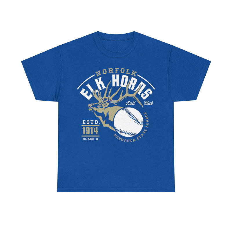 Load image into Gallery viewer, Norfolk Elk Horns Est 1914 Nebraska Baseball T-shirt
