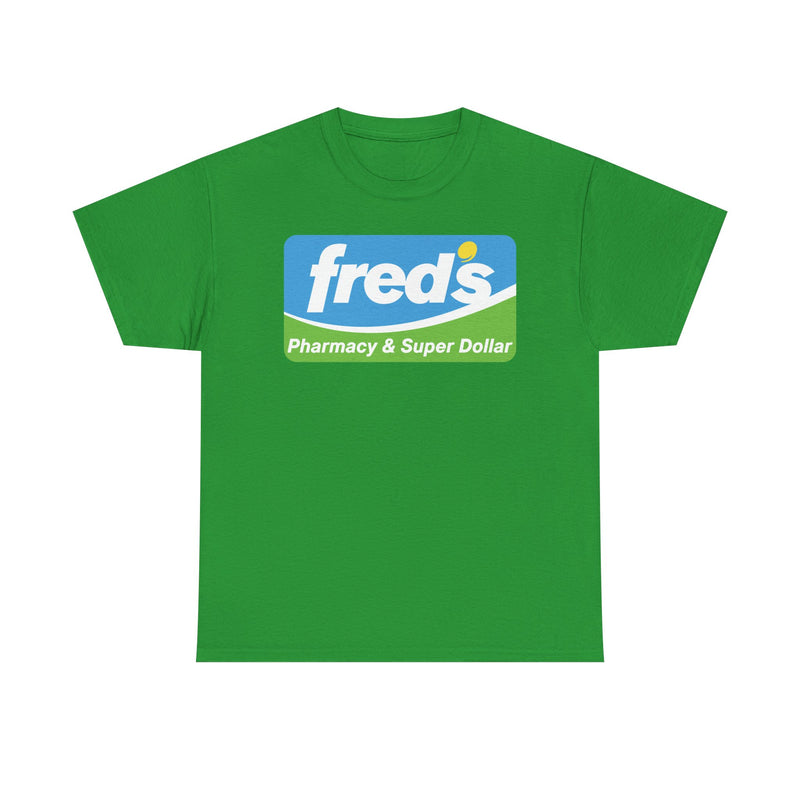 Load image into Gallery viewer, Fred&#39;s Pharmacy &amp; Super Dollar Blue Green Retro Logo T-Shirt
