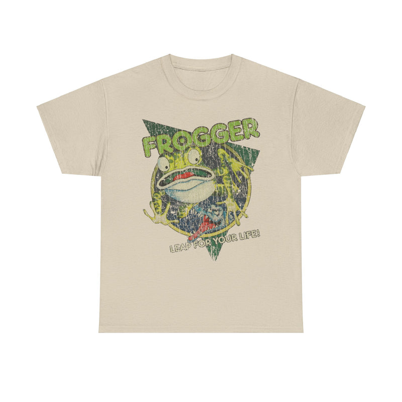 Load image into Gallery viewer, Frogger Leap For Your Life 1981 Video Game Distressed Print T-shirt
