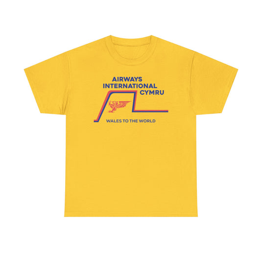 Airways International Cymru Wales To The World Vintage Airline Logo T-shirt