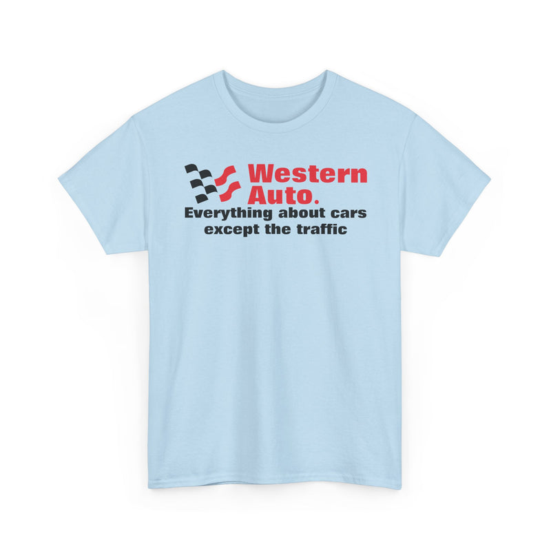 Load image into Gallery viewer, Western Auto Everything About Cars Except the Traffic Checkered Flag T-shirt
