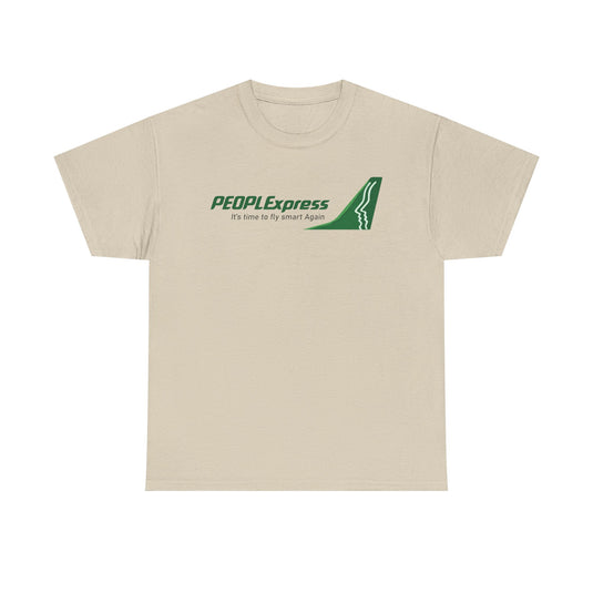 PEOPLExpress Green Tail Logo Time To Fly Smart Again Airline T-shirt