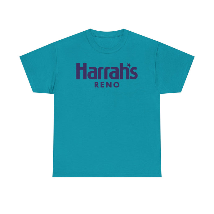 Harrah’s Reno Defunct Casino Logo Purple Graphic T-Shirt Nevada Gambling Resort Tee