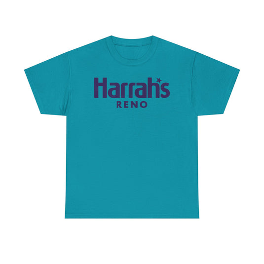 Harrah’s Reno Defunct Casino Logo Purple Graphic T-Shirt Nevada Gambling Resort Tee