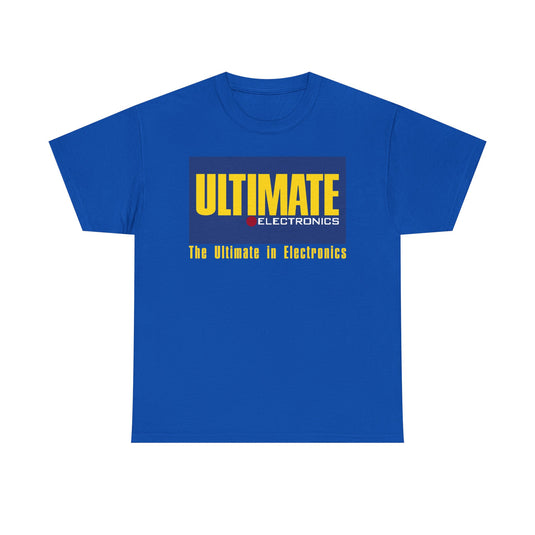 Ultimate Electronics The Ultimate in Electronics Blue Yellow Logo T-shirt
