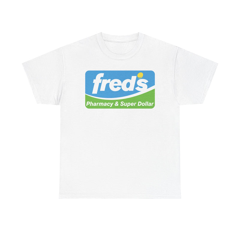 Load image into Gallery viewer, Fred&#39;s Pharmacy &amp; Super Dollar Blue Green Retro Logo T-Shirt

