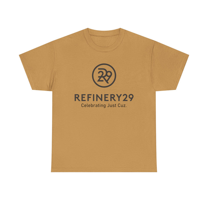 Load image into Gallery viewer, Refinery29 Celebrating Just Cuz T-Shirt Media Brand Logo Tee
