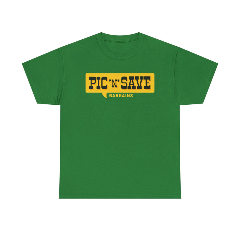 Load image into Gallery viewer, Pic N Save Bargains Yellow Speech Bubble Discount Store Chain T-shirt
