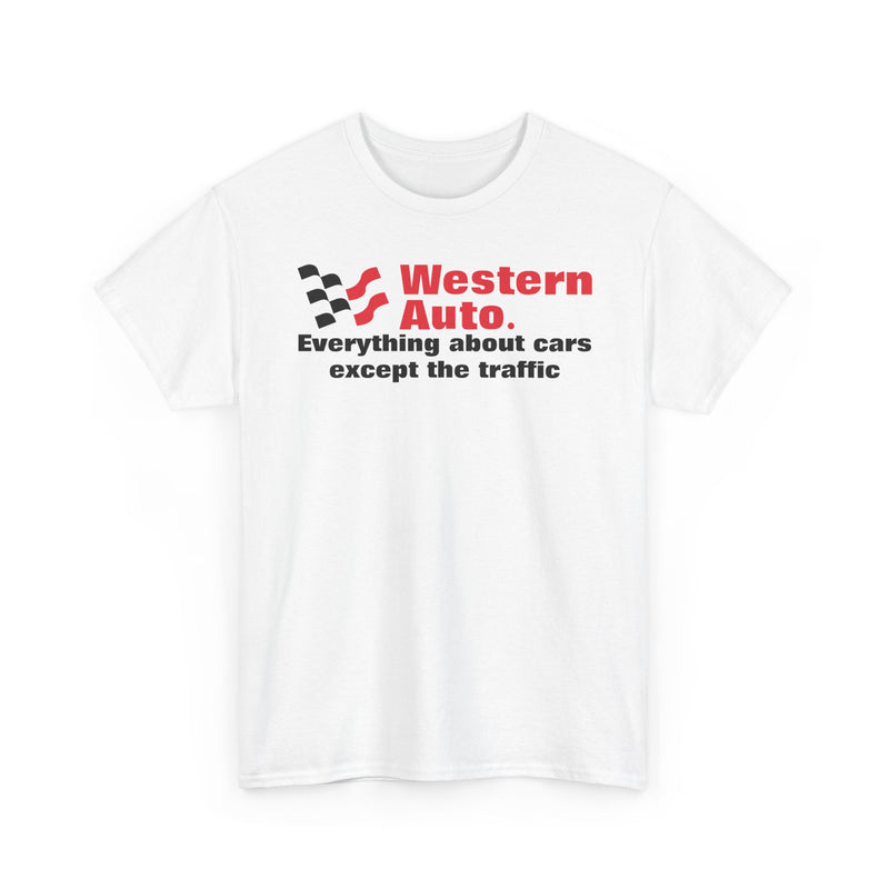 Load image into Gallery viewer, Western Auto Everything About Cars Except the Traffic Checkered Flag T-shirt
