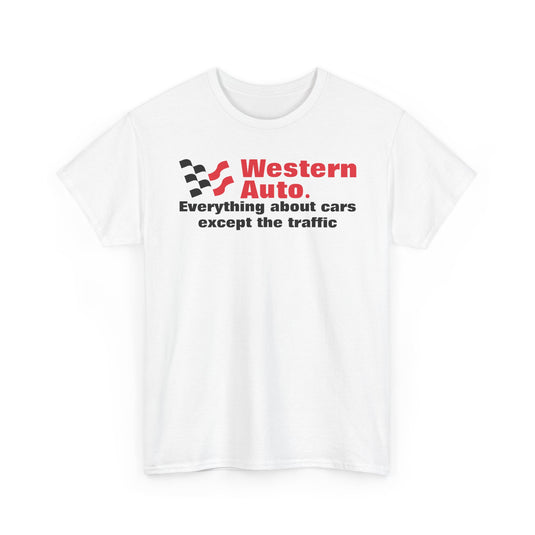 Western Auto Everything About Cars Except the Traffic Checkered Flag T-shirt