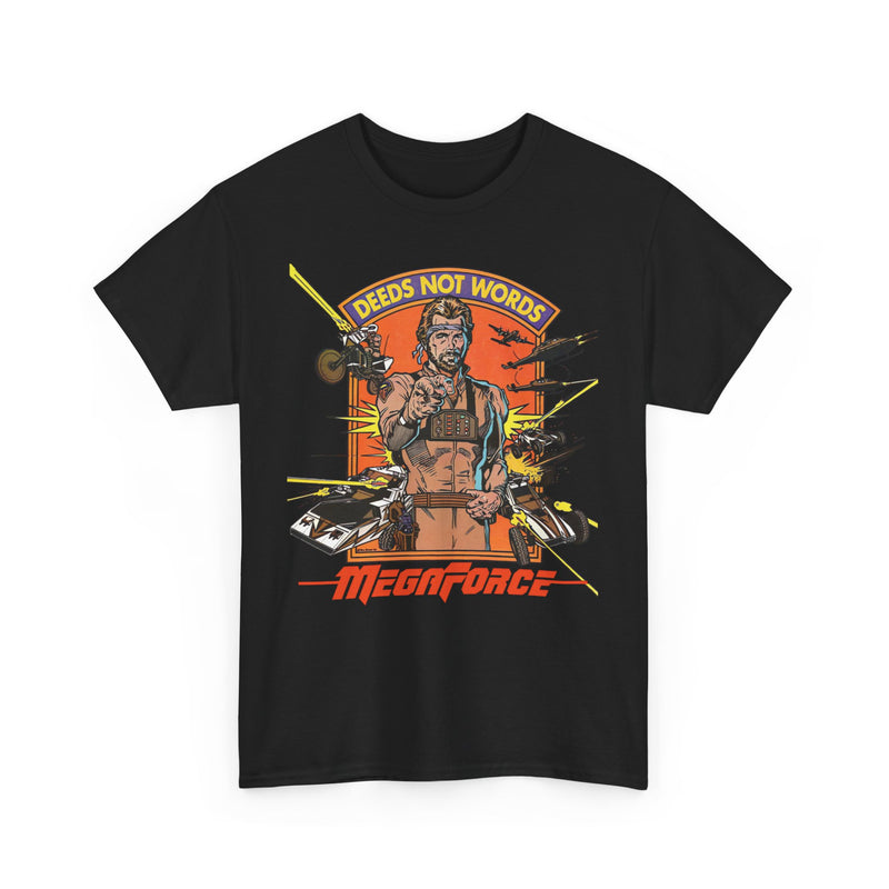 Load image into Gallery viewer, Megaforce Deeds Not Words 1982 Movie T-shirt
