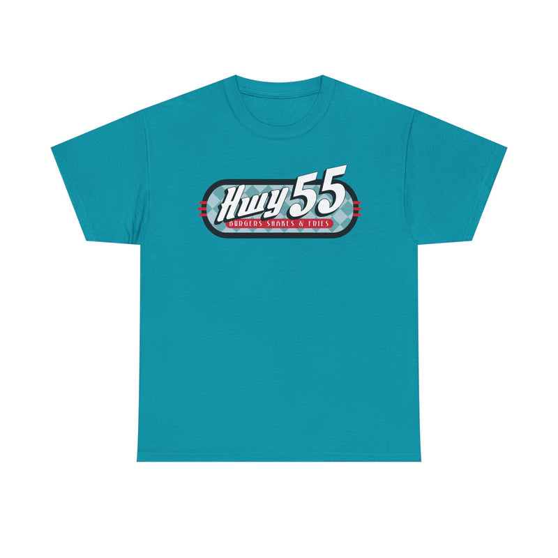 Load image into Gallery viewer, Hwy 55 Burgers Shakes Fries T-Shirt Defunct Restaurant Bankrupt Logo Tee

