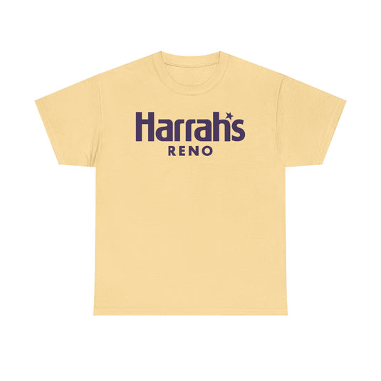 Harrah’s Reno Defunct Casino Logo Purple Graphic T-Shirt Nevada Gambling Resort Tee