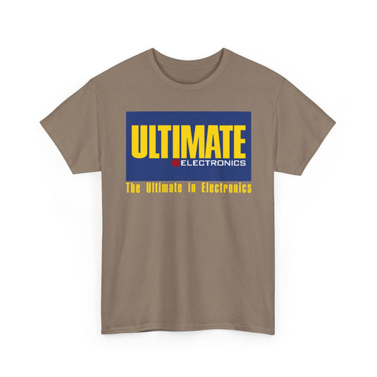 Ultimate Electronics The Ultimate in Electronics Blue Yellow Logo T-shirt