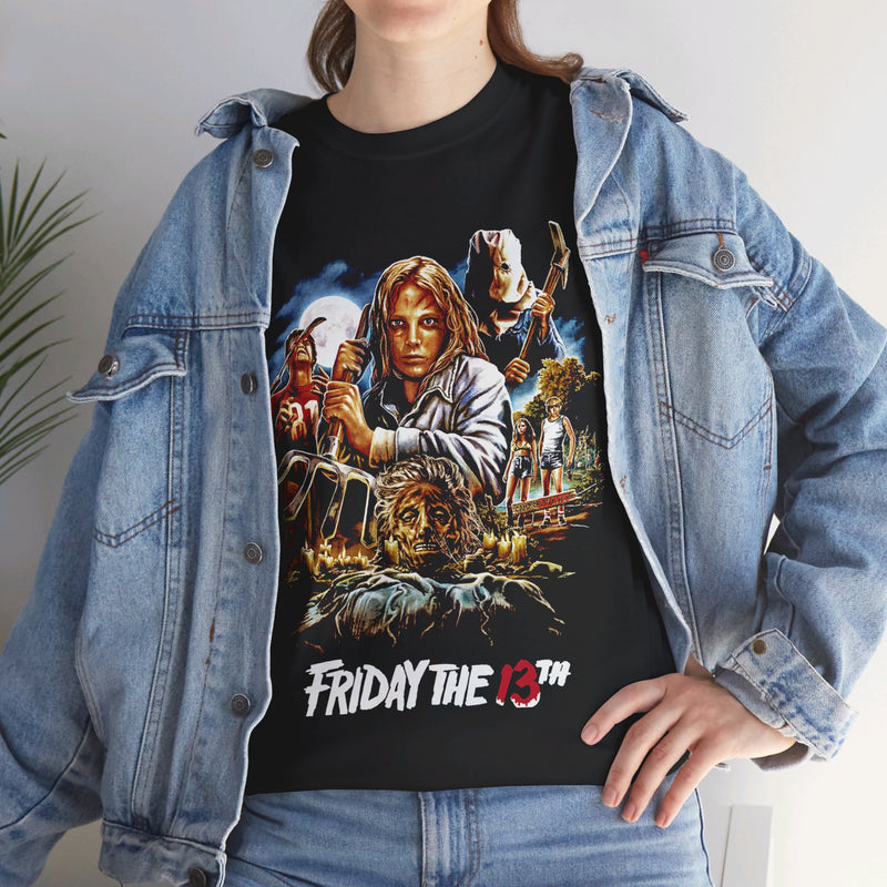 Load image into Gallery viewer, Friday the 13th Horror Movie Pitchfork T-shirt
