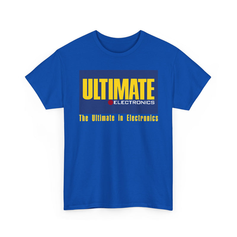 Load image into Gallery viewer, Ultimate Electronics The Ultimate in Electronics Blue Yellow Logo T-shirt
