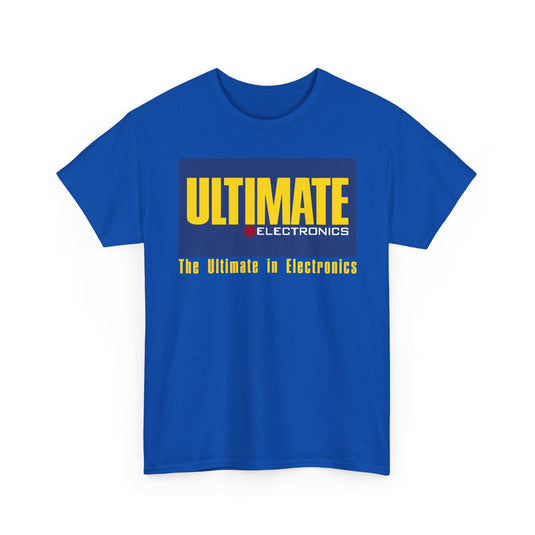 Ultimate Electronics The Ultimate in Electronics Blue Yellow Logo T-shirt