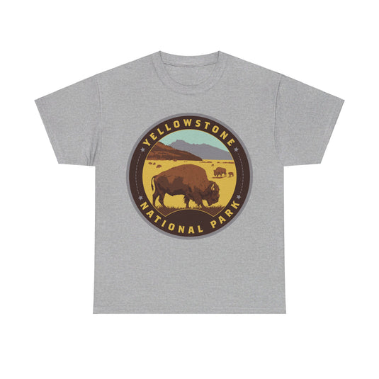 Yellowstone National Park Idaho Montana Wyoming Round Logo T-shirt