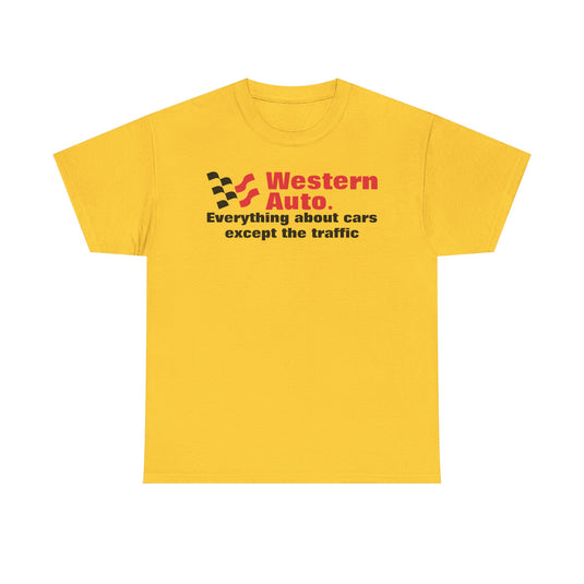 Western Auto Everything About Cars Except the Traffic Checkered Flag T-shirt