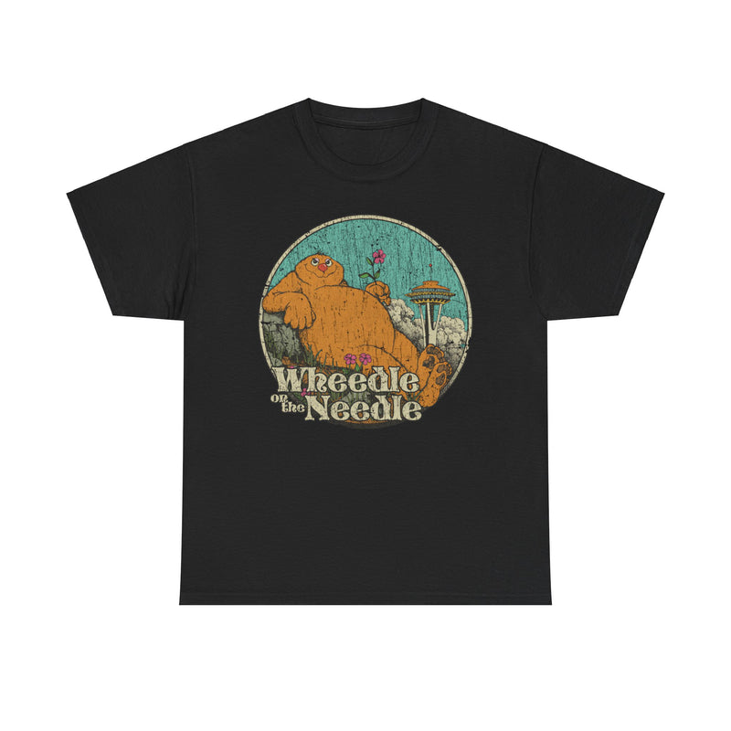 Load image into Gallery viewer, Wheedle on the Needle 1974 Seattle Washington Nostalgic Illustrated Book T-shirt
