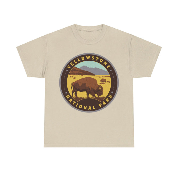 Yellowstone National Park Idaho Montana Wyoming Round Logo T-shirt